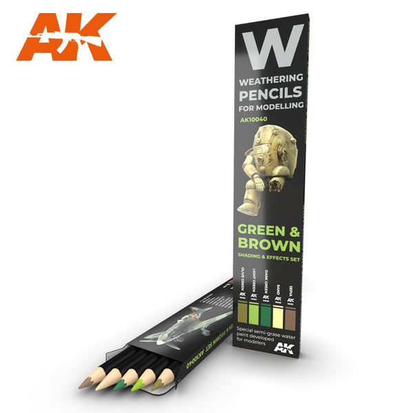 AK WEATHERING PENCILS GREEN & BROWN Shading & effects set