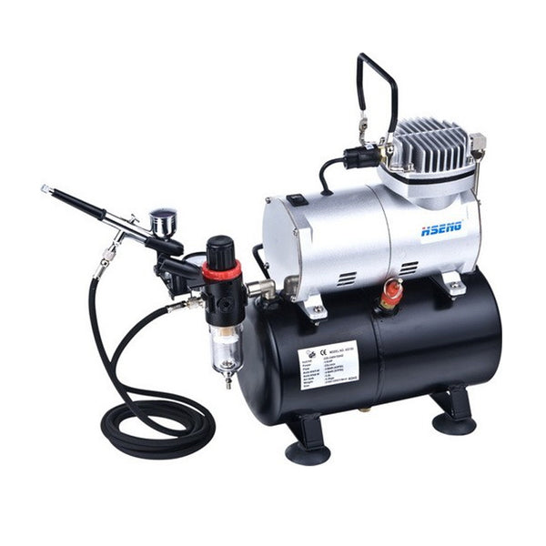 Airbrush Compressor Kit AS186K with 3 Litre Air Tank, Regulator, Air Hose & Gravity Fed Airbrush